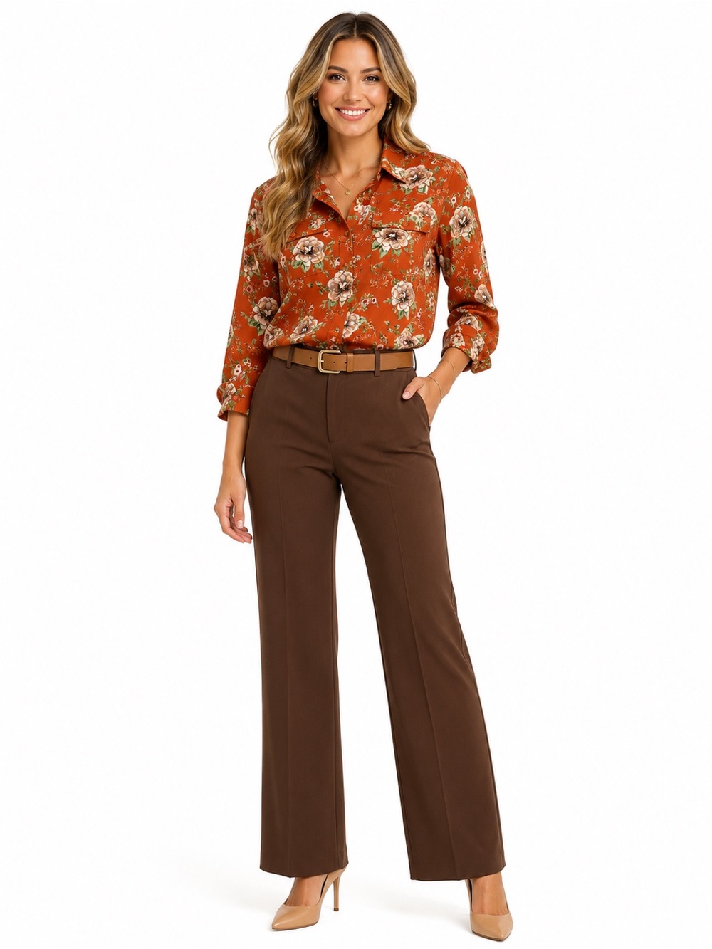 Pleione Rust Floral Button-Down Shirt
